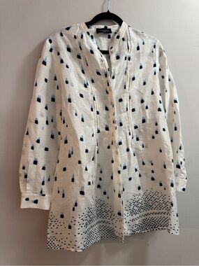 Piazza Sempione Cream Button Down Shirt with Blue Dot Print